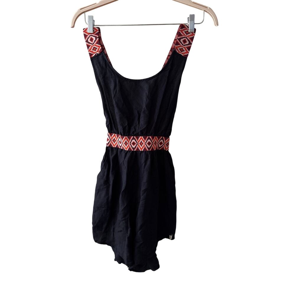 One Teaspoon Sz S Black Red Aztec Embroidered Crisscross Scoop Neck Boho Romper